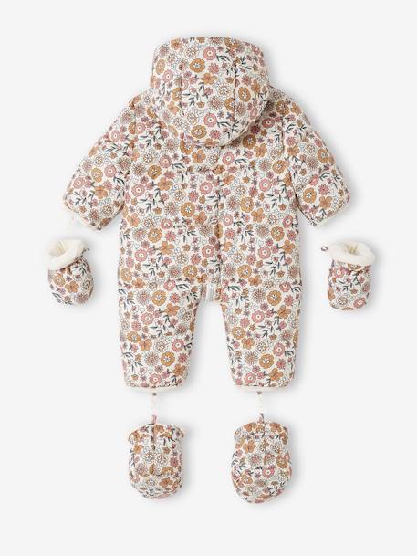 Baby Winter-Overall mit Fleecefutter, geblümt hellbeige bedruckt 2