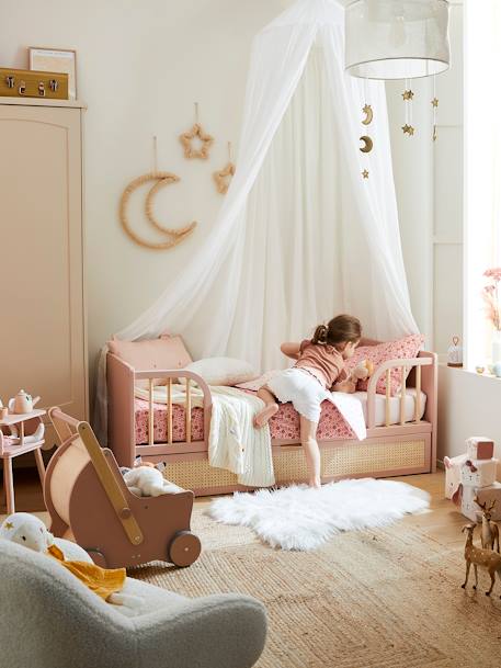 Mitwachsendes Babybett POESIE, Schublade mit Rattan rosa/natur 2