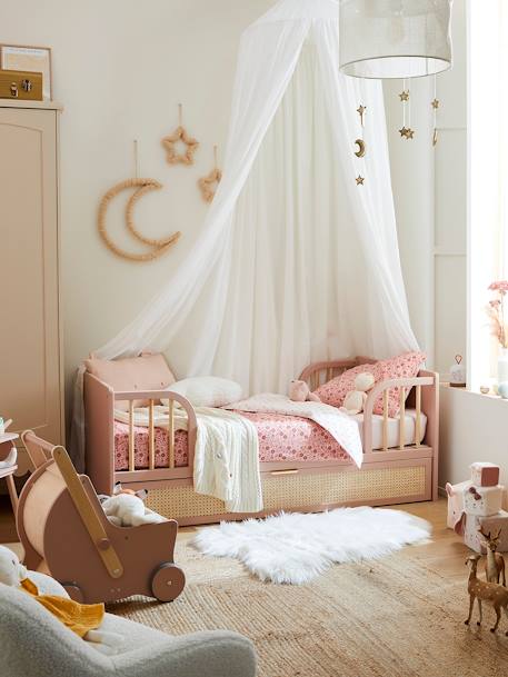 Mitwachsendes Babybett POESIE, Schublade mit Rattan rosa/natur 4