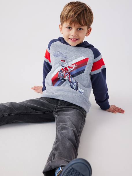 Jungen Kapuzensweatshirt - englischgrün+nachtblau/grau meliert/bmx+pekannüsse - 8