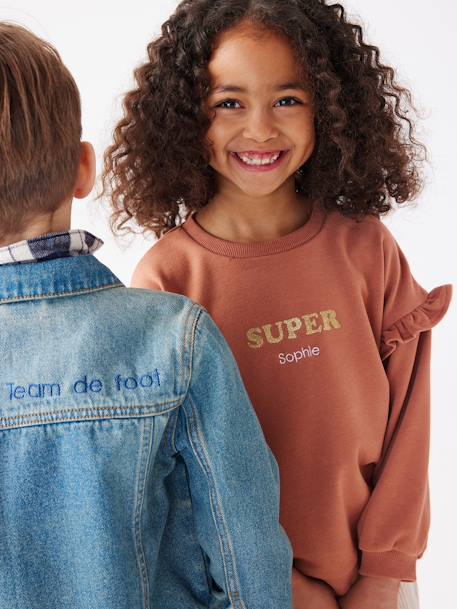 Mädchen Sweatshirt SUPER mit Volants, personalisierbar Oeko-Tex - altrosa+pfirsich+rost - 9