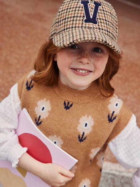 Warme Mädchen Cap mit Karomuster - beige kariert - 1