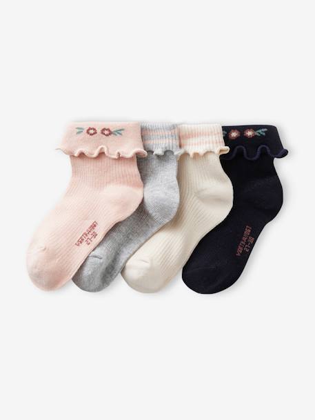 4er-Pack Mädchen Socken, Umschlag mit Rüchen Oeko-Tex - wollweiß - 1