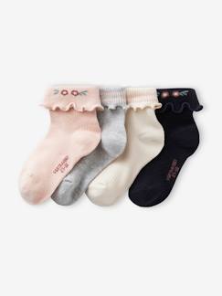 Maedchenkleidung-Unterwäsche, Socken, Strumpfhosen-4er-Pack Mädchen Socken, Umschlag mit Rüchen Oeko-Tex