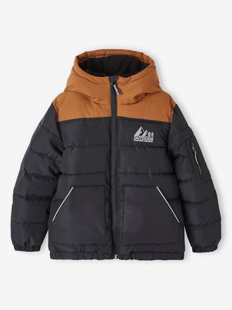 Jungen Steppjacke mit Kapuze, Recycling-Polyester - hellbraun+marine - 1