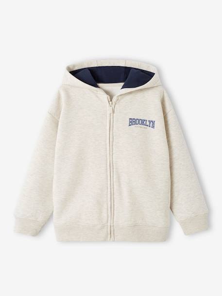 Jungen Kapuzensweatjacke mit Reißverschluss - beige meliert - 1