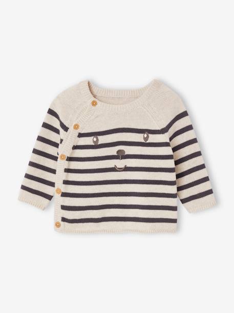 Baby Ringelpullover Oeko-Tex beige meliert+himmelblau 1