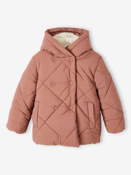 Mädchen Kapuzen-Steppjacke mit Teddyfleece-Futter, Wattierung Recycling-Polyester - blush - 2