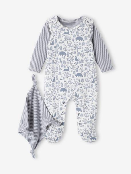 Baby-Set: Strampler, Body & Schmusetuch, Bio-Baumwolle Oeko-Tex - jeansblau+pudrig rosa - 1