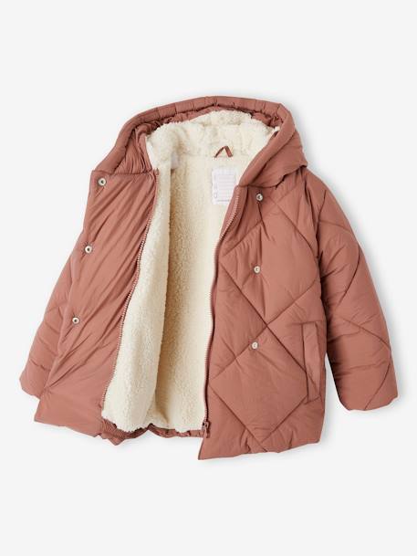 Mädchen Kapuzen-Steppjacke mit Teddyfleece-Futter, Wattierung Recycling-Polyester blush+marine 5