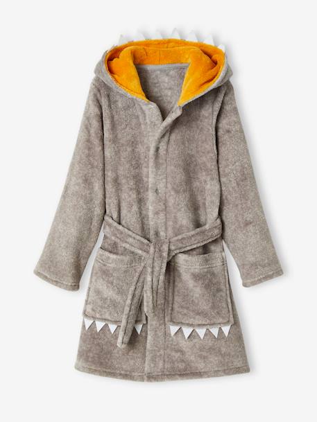 Jungen Fleece-Morgenmantel, Dino grau meliert 3