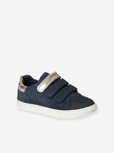 Mädchen Klett-Sneakers braun+marine/silber+schwarz 6