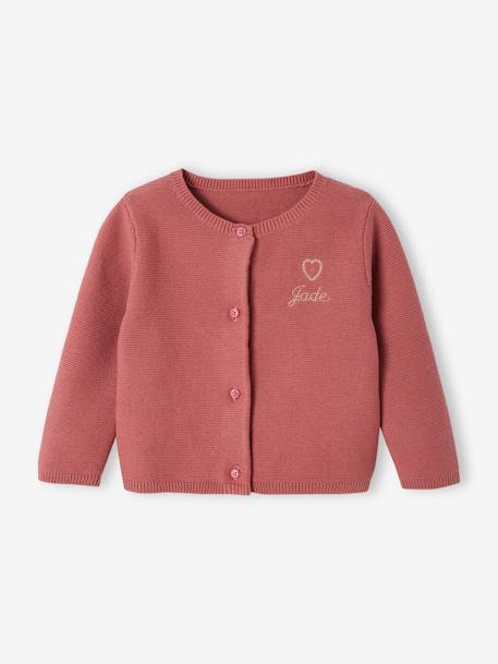 Baby Strickjacke Herz BASIC Oeko-Tex, personalisierbar - altrosa+wollweiß - 2