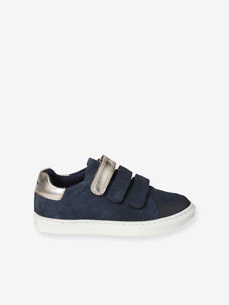 Mädchen Klett-Sneakers braun+marine/silber+schwarz 7