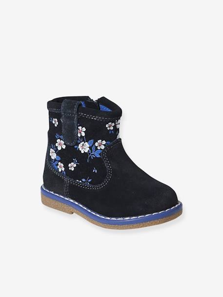 Baby Boots mit Reißverschluss - blau bedruckt - 1