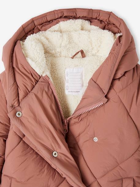 Mädchen Kapuzen-Steppjacke mit Teddyfleece-Futter, Wattierung Recycling-Polyester - blush - 5