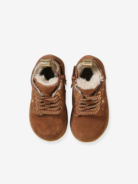 Warme Baby Schnürboots mit Reißverschluss - camel - 4