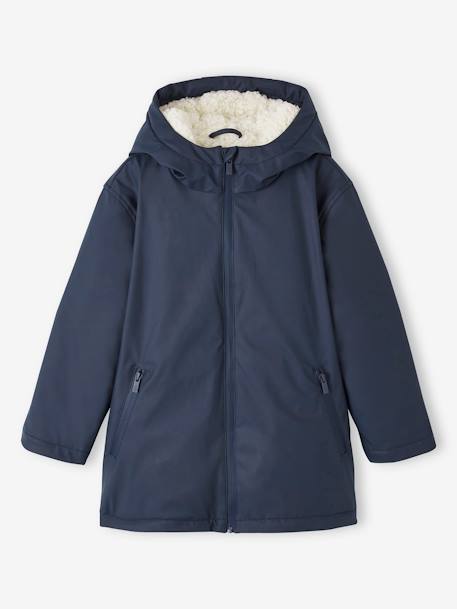 Jungen Regenjacke mit Kapuze & Teddyfleece-Futter - nachtblau - 3