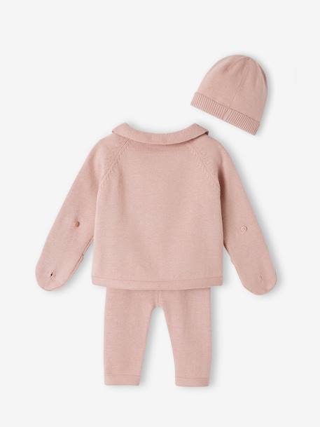 Baby Strick-Set: Cardigan, Leggings & Mütze Oeko-Tex - malve+schiefergrau - 5