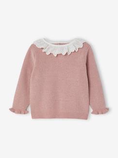 Babymode-Baby Strickpullover, Kragen mit Lochstickerei