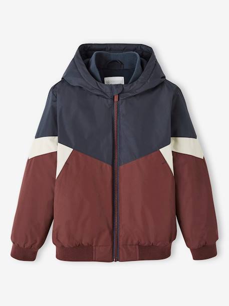 Jungen Windjacke, Wattierung Recycling-Polyester - bordeaux+colorblock camelfarben - 1