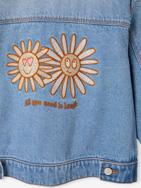 Mädchen Jeansjacke mit Blumen - blue stone - 5