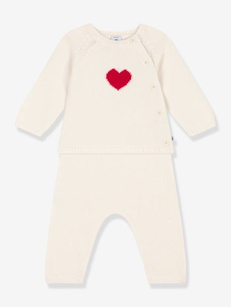 2-teiliges Baby-Set aus Strick PETIT BATEAU - weiß bedruckt - 1