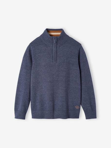 Jungen Pullover mit Stehkragen Oeko-Tex blau meliert+tannengrün 1