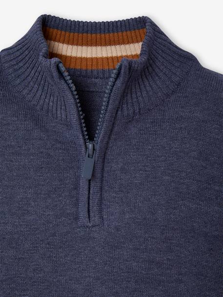 Jungen Pullover mit Stehkragen Oeko-Tex - blau meliert+tannengrün - 3