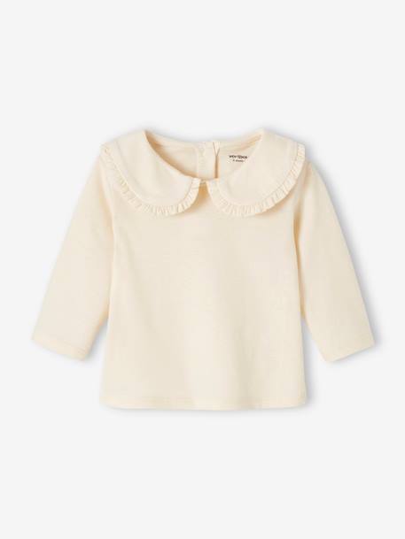 Mädchen Baby Shirt, Bubikragen mit Rüschen Oeko-Tex, personalisierbar - hellbeige - 2