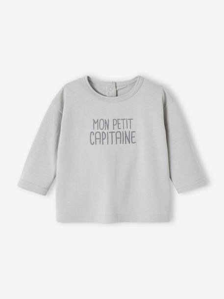 Baby Shirt MON PETIT CAPITAINE, personalisierbar - aqua+wollweiß - 1