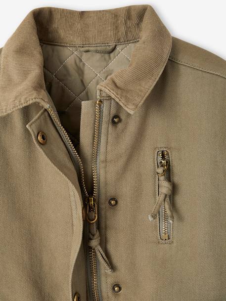 Gesteppte Mädchen Jacke mit Stickerei hinten - khaki - 3