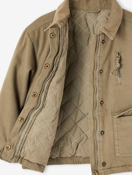 Gesteppte Mädchen Jacke mit Stickerei hinten - khaki - 5