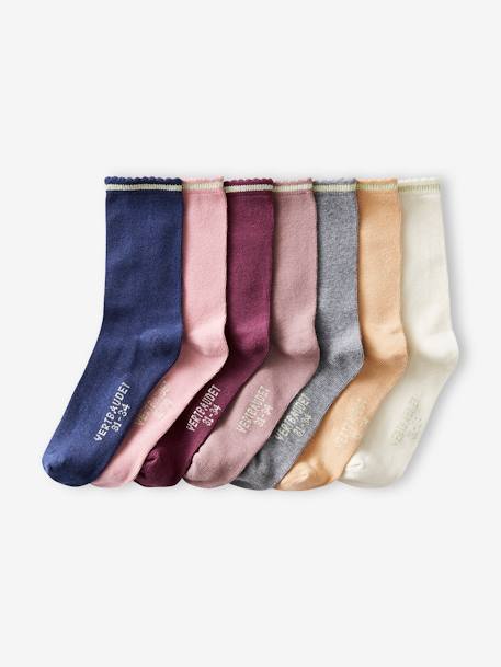 7er-Pack Mädchen Socken, Glitzerstreifen BASIC Oeko-Tex altrosa+aprikose+rosa 1