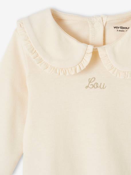 Mädchen Baby Shirt, Bubikragen mit Rüschen Oeko-Tex, personalisierbar - hellbeige - 5