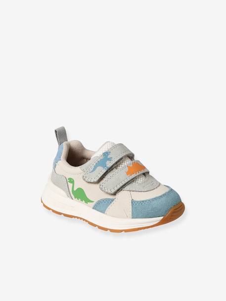 Baby Klett-Sneakers mit Dinos weiß bedruckt 1