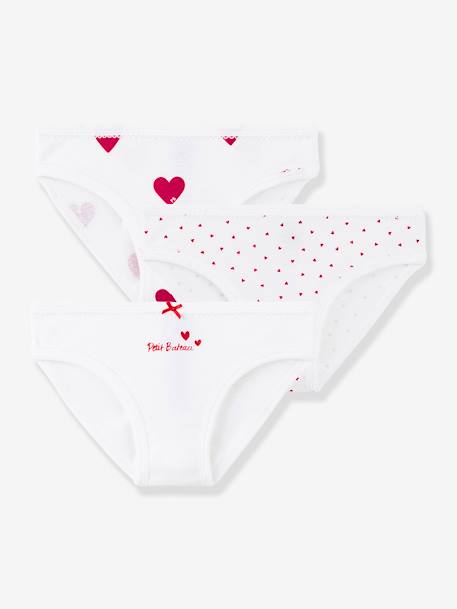 3er-Pack Mädchen Slips aus Bio-Baumwolle Oeko-Tex PETIT BATEAU weiß bedruckt herzen 1