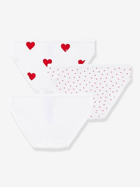 3er-Pack Mädchen Slips aus Bio-Baumwolle Oeko-Tex PETIT BATEAU weiß bedruckt herzen 2