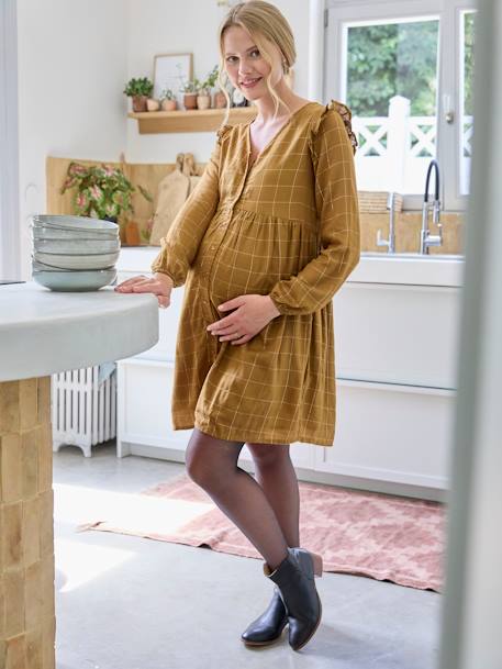 Kleid für Schwangerschaft & Stillzeit, Glitzer-Karos khaki 2