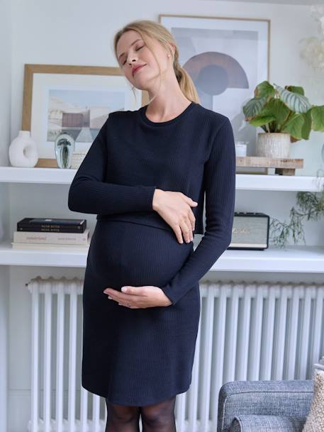 Kleid mit Lageneffekt aus Rippjersey für Schwangerschaft & Stillzeit - schwarz - 3