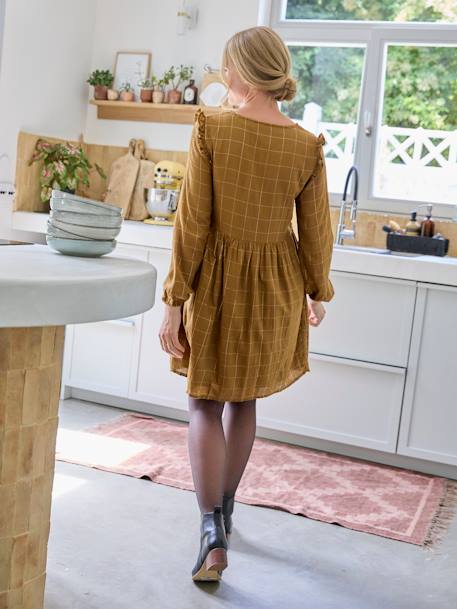 Kleid für Schwangerschaft & Stillzeit, Glitzer-Karos - khaki - 3