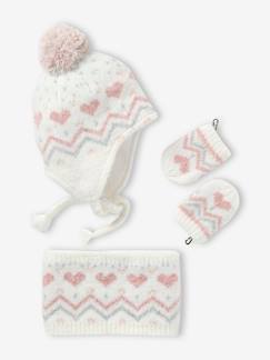 -Mädchen Baby-Set: Mütze, Rundschal & Fäustlinge