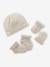 Baby-Set aus Strick: Mütze, Fäustlinge & Schühchen beige meliert+hellbraun 1