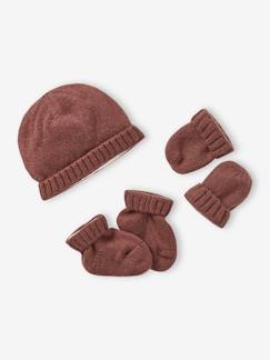 Babymode-Accessoires-Mützen, Schals & Handschuhe-Baby-Set aus Strick: Mütze, Fäustlinge & Schühchen