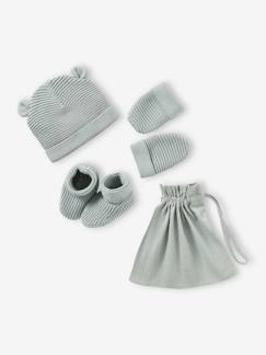 Babymode-Accessoires-Baby-Set: Mütze, Fäustlinge & Schühchen im Geschenkbeutel