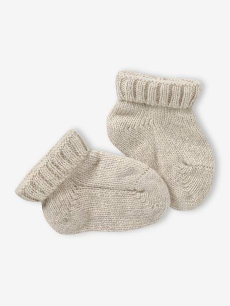 Baby-Set aus Strick: Mütze, Fäustlinge & Schühchen beige meliert+hellbraun 4