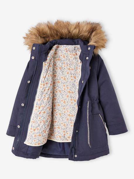 Mädchen 3-in-1-Winterjacke mit Recycling-Polyester - dunkelgrün+dunkelrosa+marine - 30