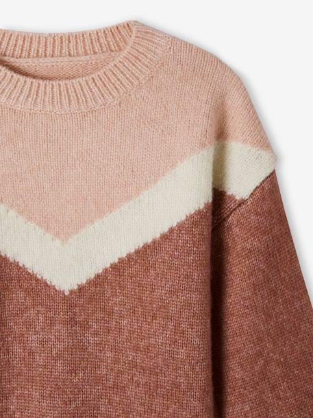 Mädchen Pullover, Colorblock - grau meliert+rosenholz - 9