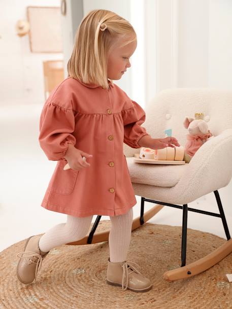 Mädchen Baby Kleid mit Bubikragen grün+rosa 5