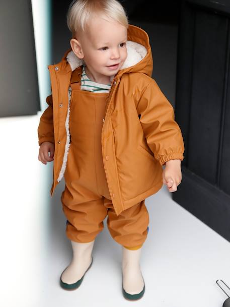 Baby-Set: Thermo-Regenjacke mit Webpelz und Matschhose, Recycling-Polyester - karamell - 1